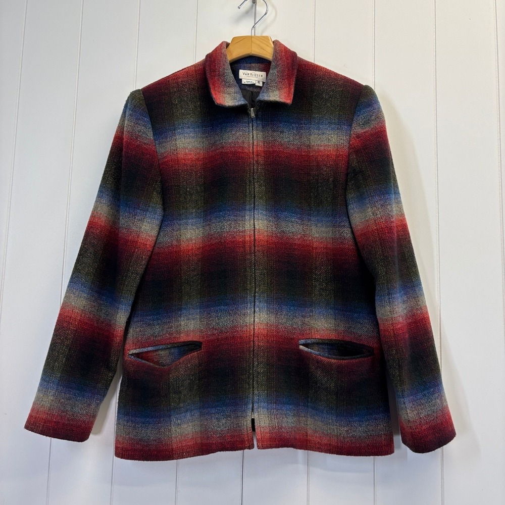 Vintage Van Heusen Academia Plaid Wool Blend Jacket Size 6 Heritage Old Money